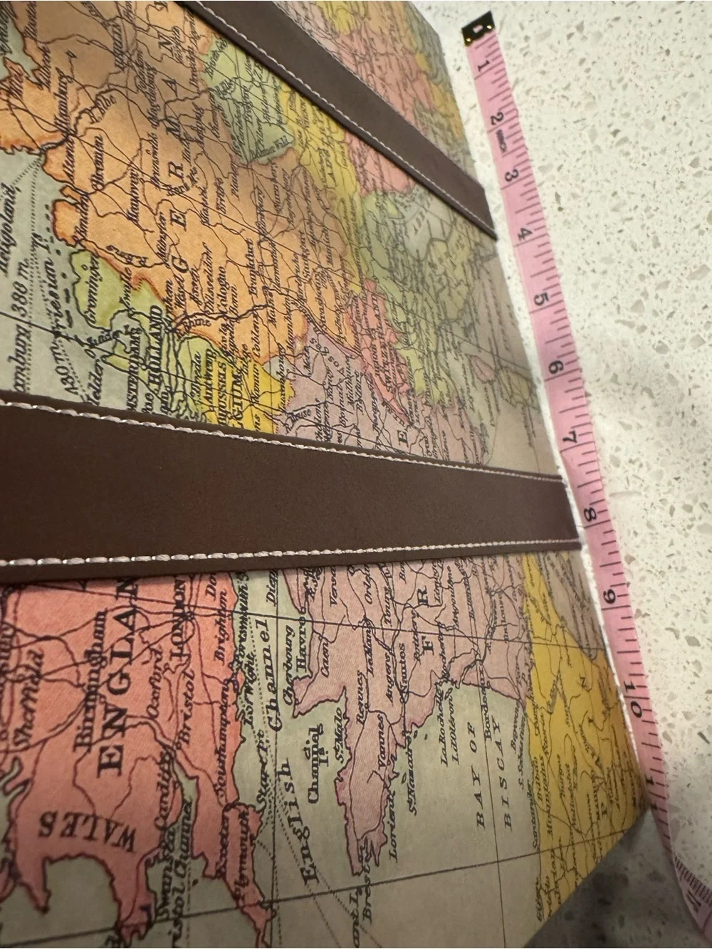 Papyrus Gift Bag World Globe 11x11x6  -Print Canvas Tote Bag with Brown Straps